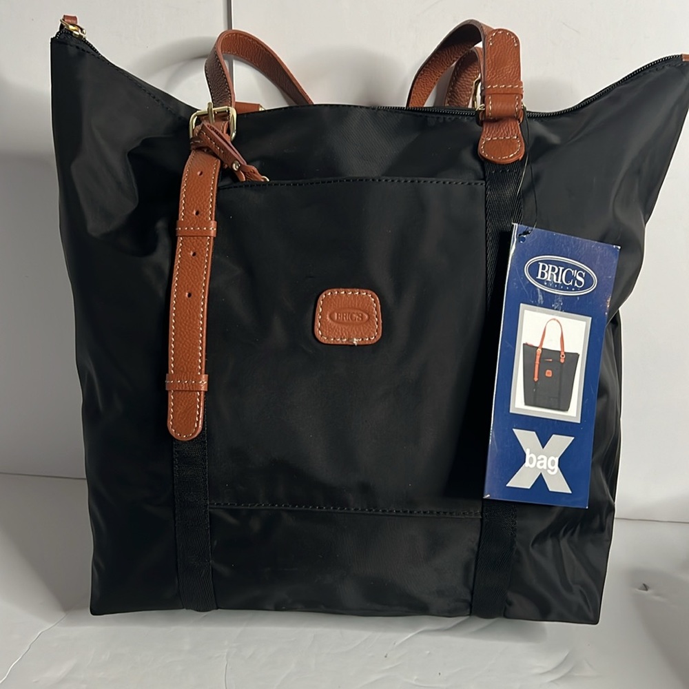 NWT  Brics Shopping X Zipper Nylon Tote Bag Black.